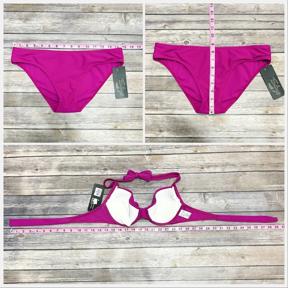 Skye Raspberry Purple Velveteen Polka Dot Push Up Halter Shirred Hipster Bikini